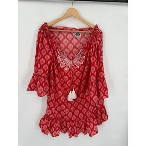 Mudpie Dress Womens M 8-10 Geometric Lightweight Beach Casual Cotton Resort Boho